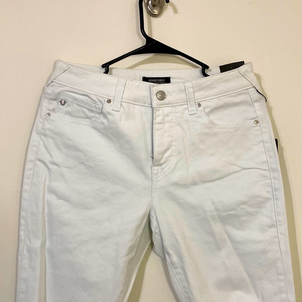 NEW! True Religion Ripped White Jeans Jennie Curvy Mid Rise Super Skinny W28